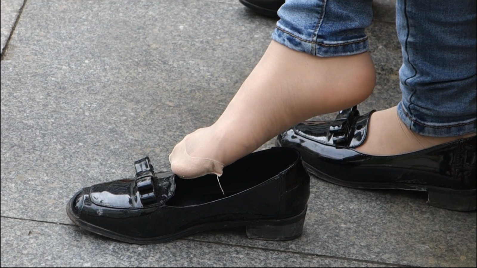 Women with Stocking Feel Bored in Public Space